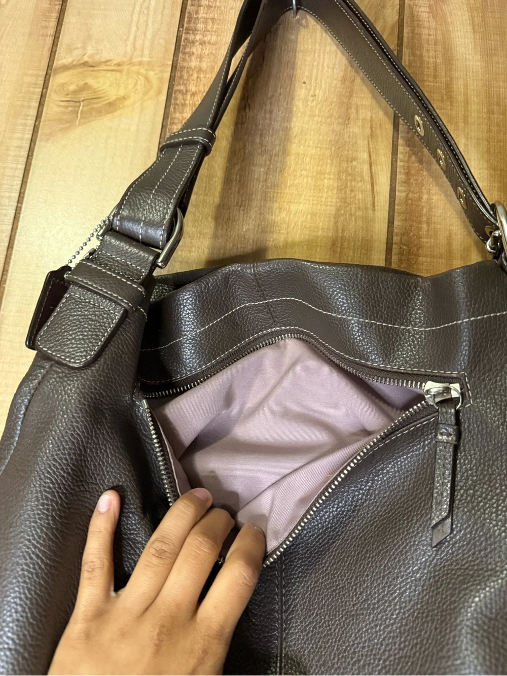 Coach Brown Pebbled Leather Hobo Style Shoulder Bag F15064